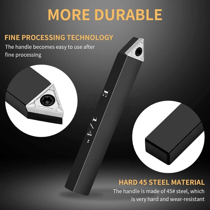 SENDUO Store 1/4" Indexable Carbide Turning Inserts Holder Set for Machining Lathes, 5 Pcs Set Metal Lathe Tools Inserts Bits with Carbide Inserts TCMT090204. - Image 5